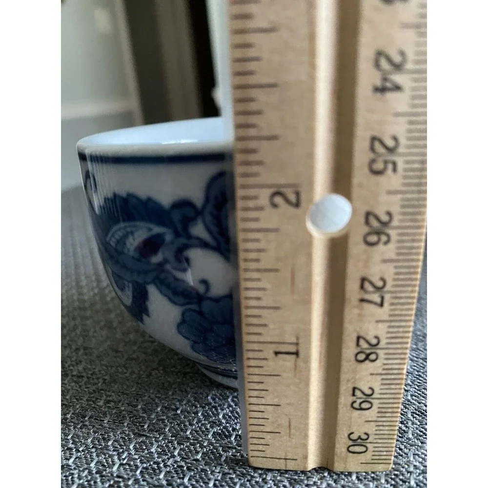 Pier 1 Ceramic Blue & White Floral Teapot with 4 Tea Cups